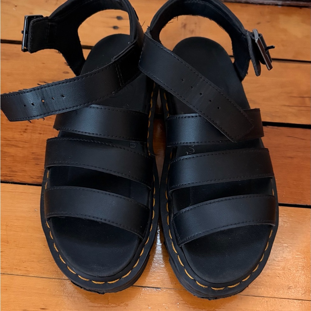 Dr. Martens Black Leather Platform Strappy Sandals